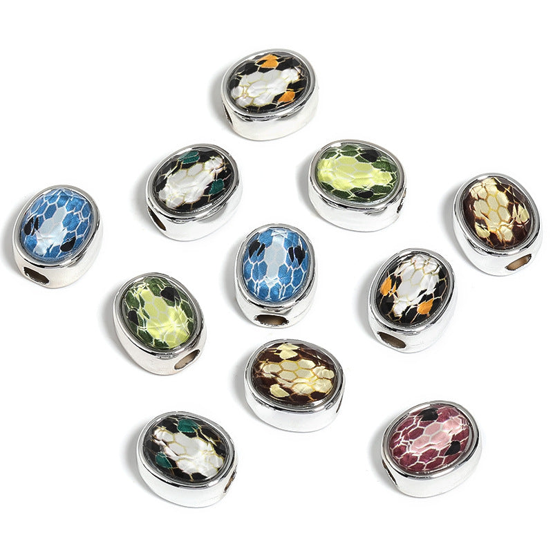 Wholesale 100pcs/pack Light Luxury Snake Pattern Large Hole Beads Acrylic Oval Beads